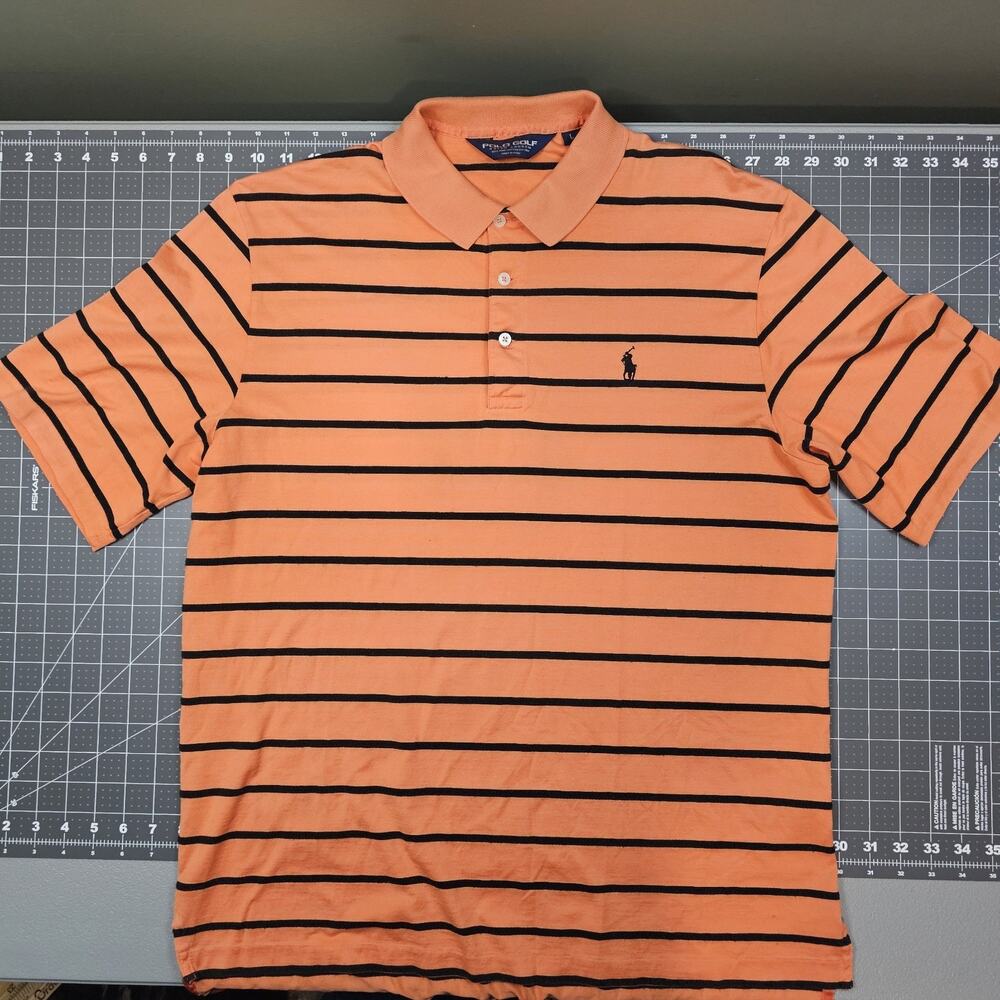 Vintage Polo Golf Shirt Large Embroidered Striped Pima Academia Ralph Lauren 90s